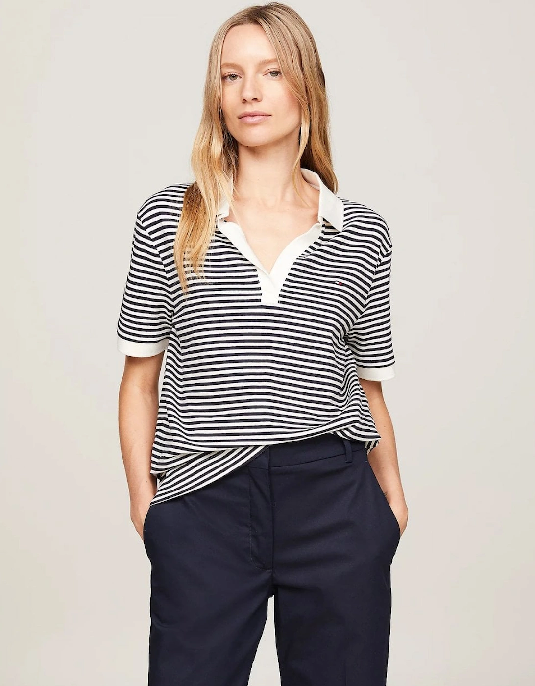 Women's Tommy Hilfiger Relax Open Placket Lyocell Womens Polo - White - Size: 10/8