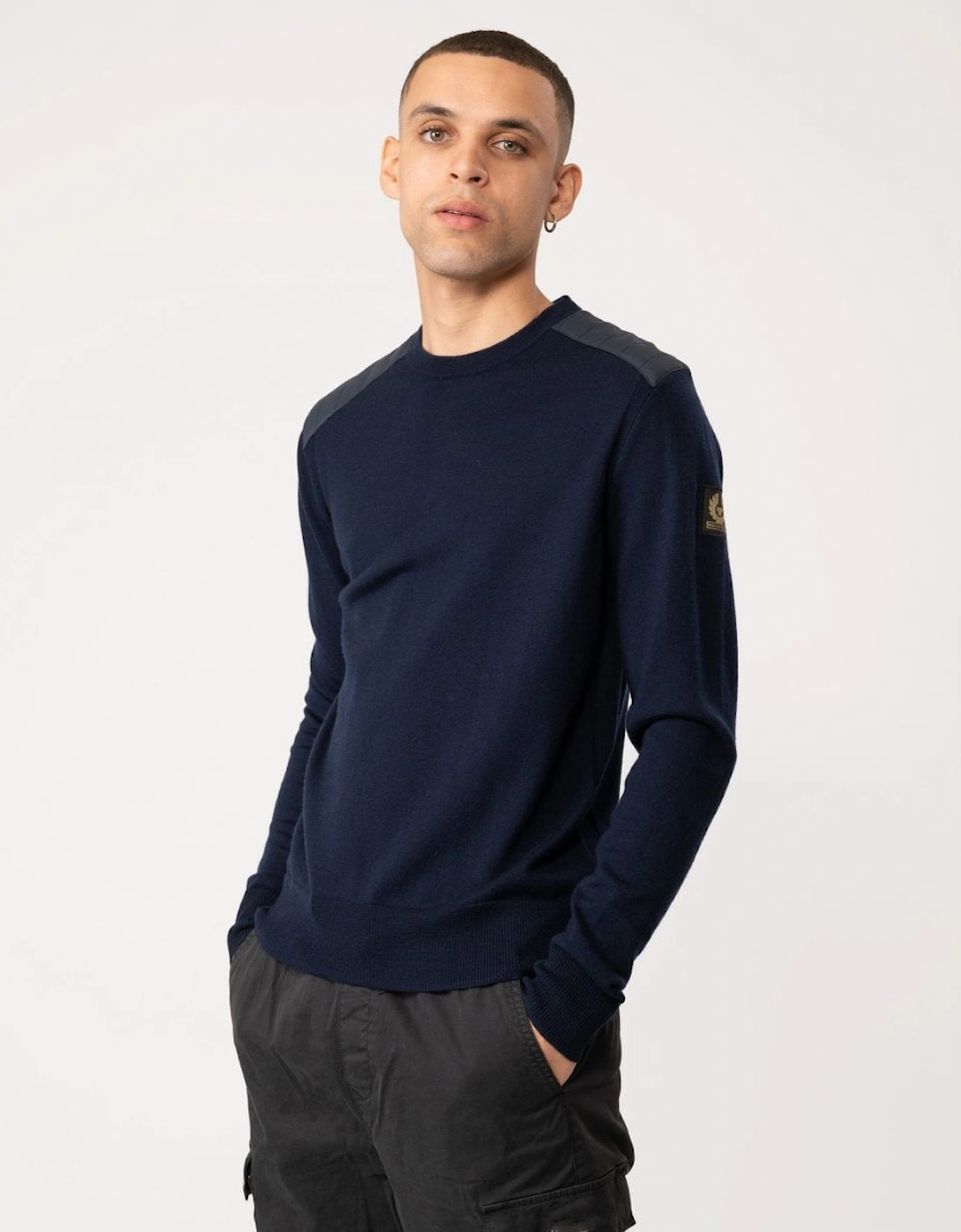 Belstaff Men's Navy Kerrigan Merino Wool Crew Neck Jumper - Dark Ink  42 Xl