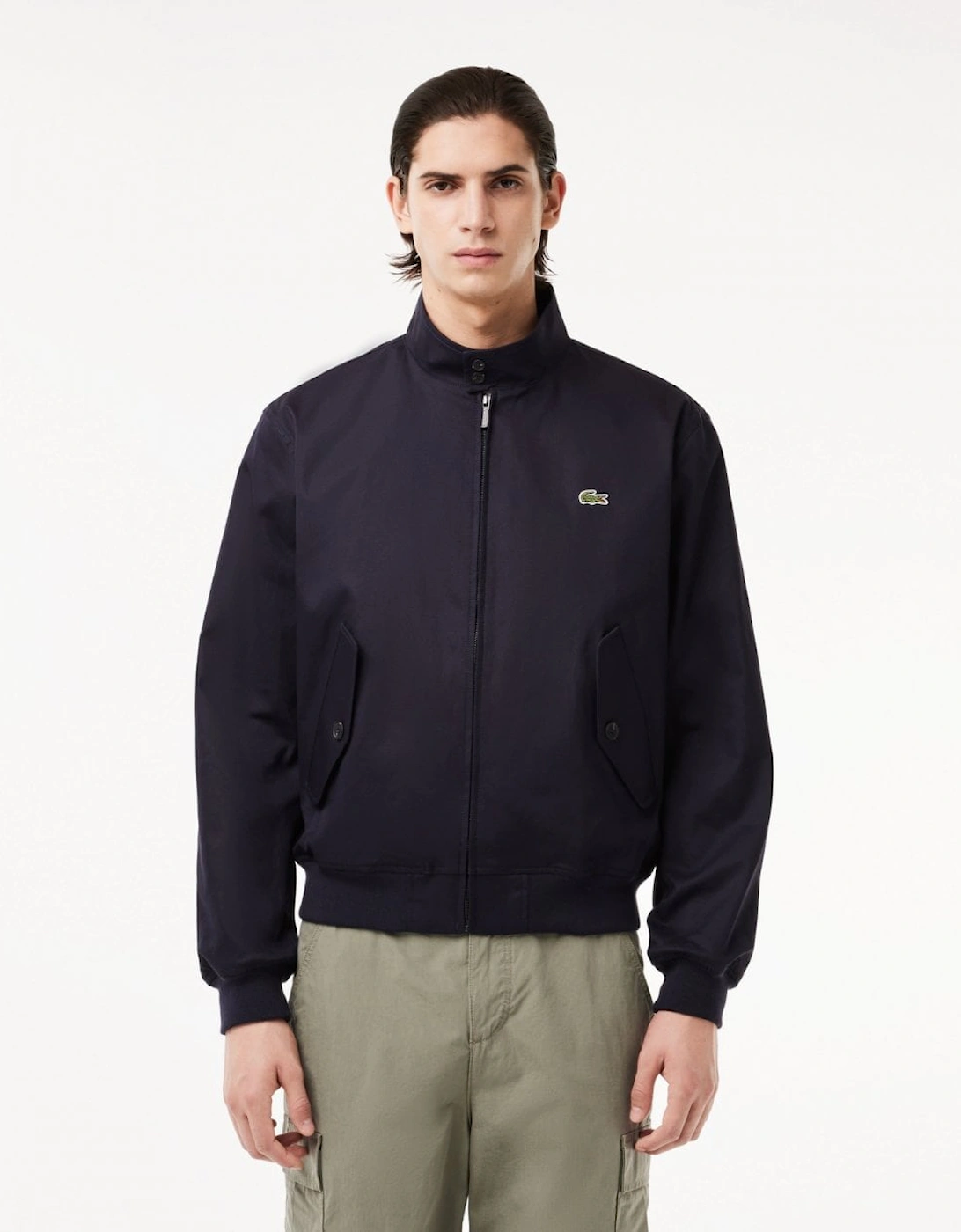 Men's Lacoste Mens Showerproof Cotton Twill Harrington Jacket - Navy Blue HDE - Black - Size: 38/Regular