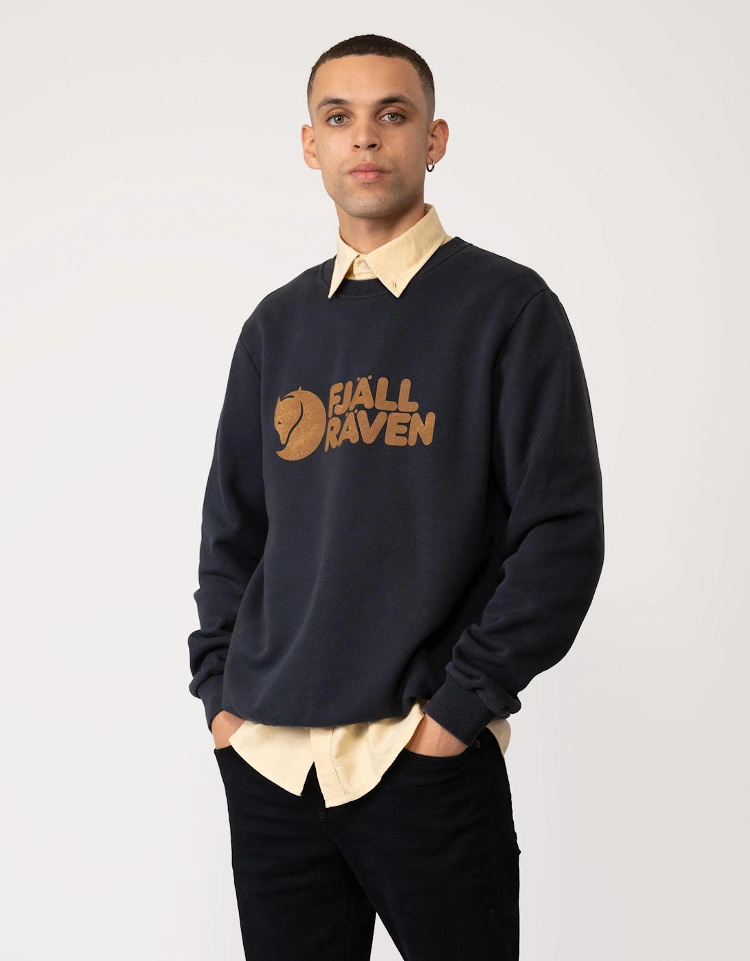 Fjallraven Men's Black Logo Sweatshirt - Dark Navy 555 - Size: 42