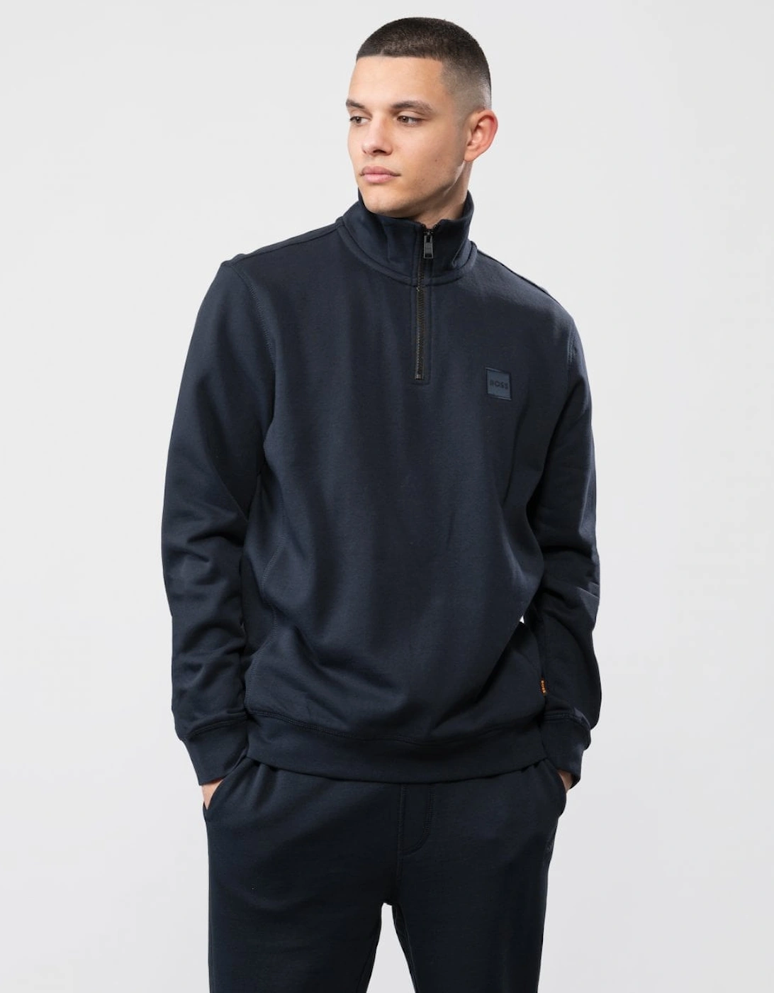Hugo Boss Men's Navy Boss Orange Zetrust 1/4 Zip Sweatshirt - Dark Blue 404  38 M