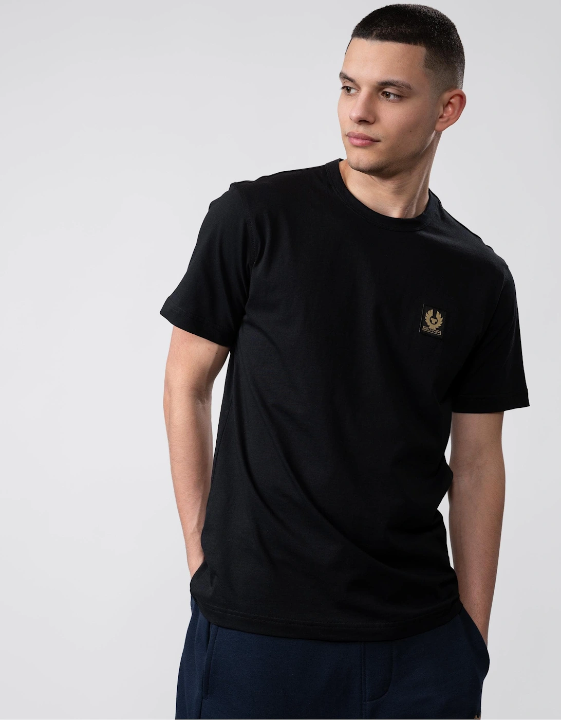 Belstaff Men's Black Short Sleeved Logo Patch T-Shirt  38 M