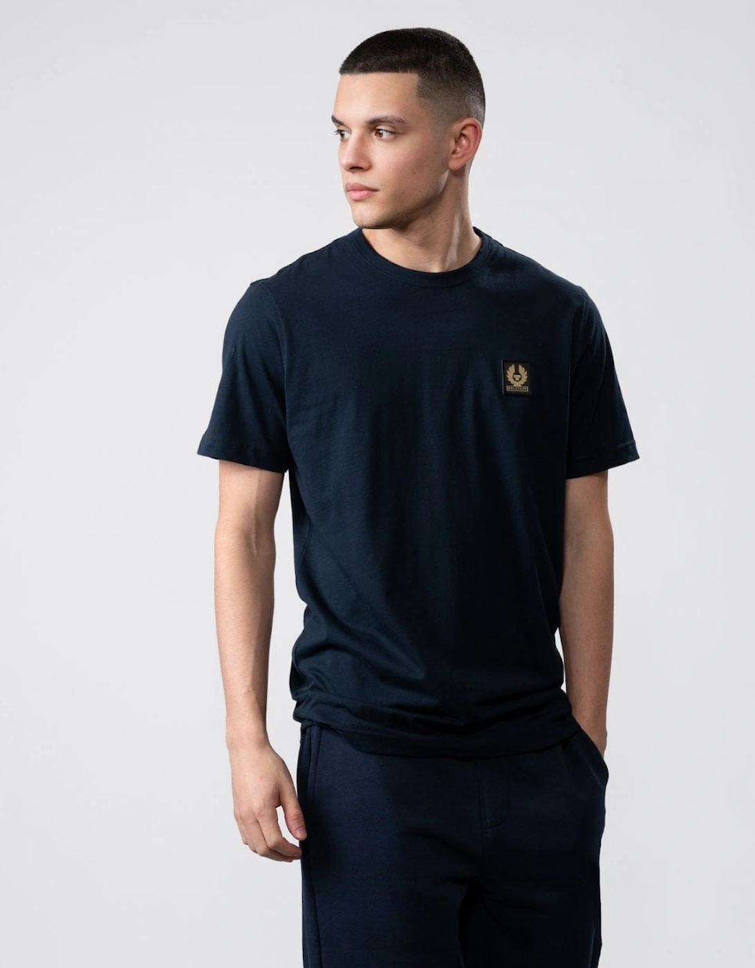 Belstaff Men's Navy Short Sleeved Logo Patch T-Shirt - Dark Ink - Size: 36