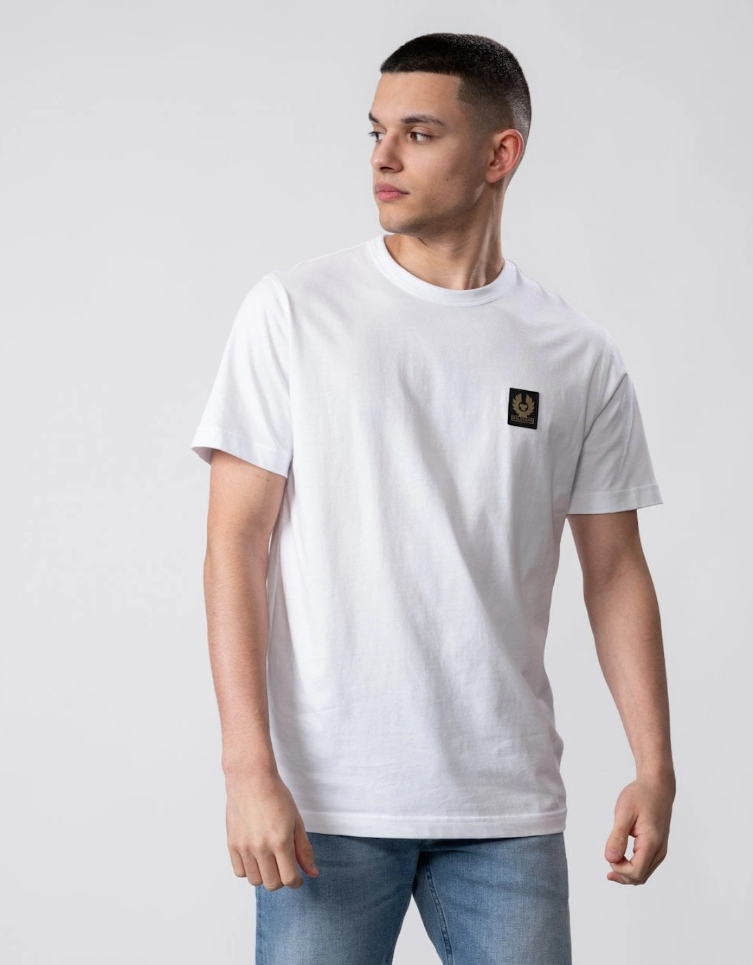 Belstaff Men's White Short Sleeved Logo Patch T-Shirt  38 M