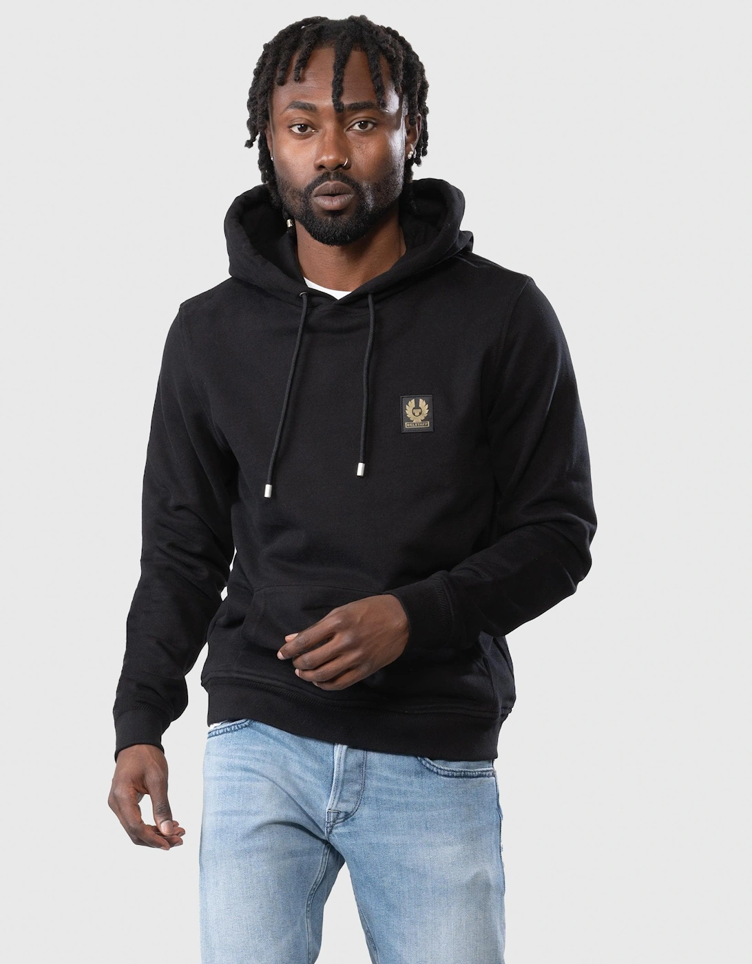 Belstaff Men's Black Pullover Logo Patch Hoodie  42 Xl