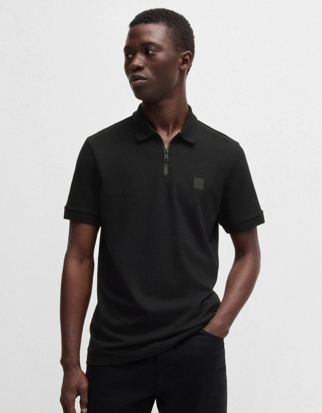 Hugo Boss Men's Black Boss Orange Passerzip Zip Placket Polo Shirt - 001  L