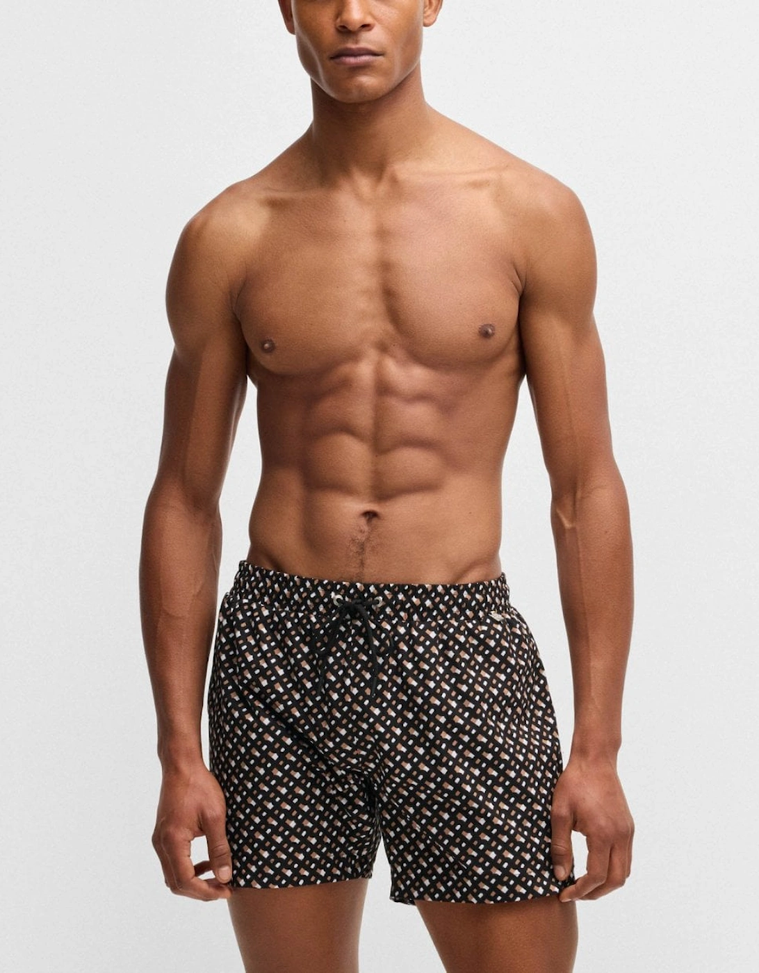 Men's BOSS Orange Manu Mens Fully Lined Quick-Dry Swim Shorts with Monogram Print - Black - Size: 37/36/32