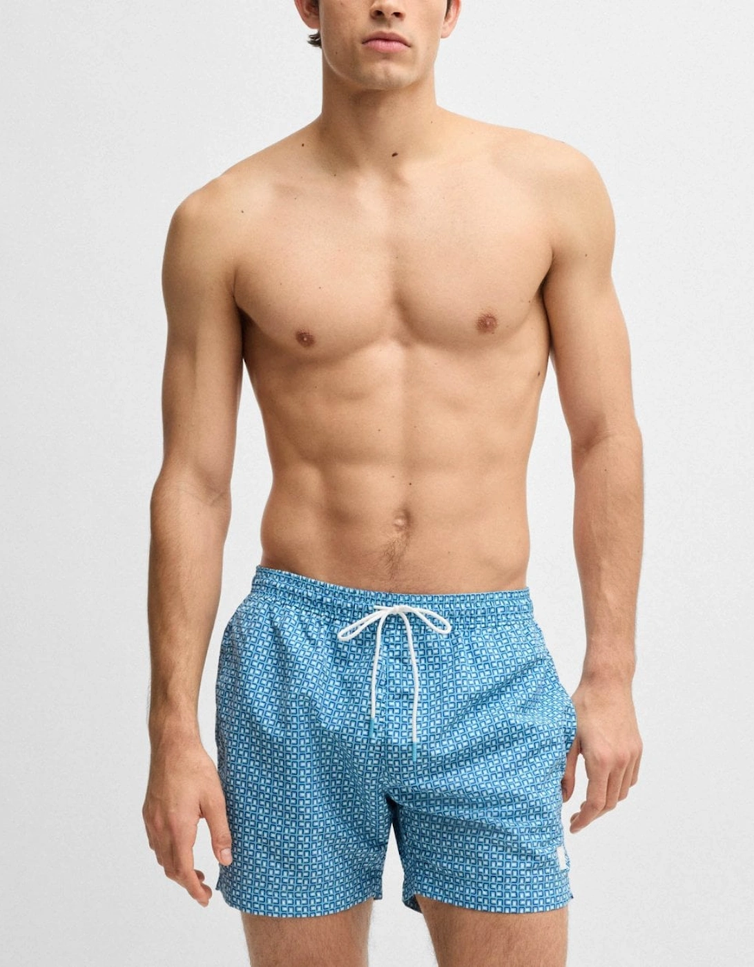 BOSS Orange Vibe Mens Logo-Label Swim Shorts with Seasonal Pattern, 5 of 4
