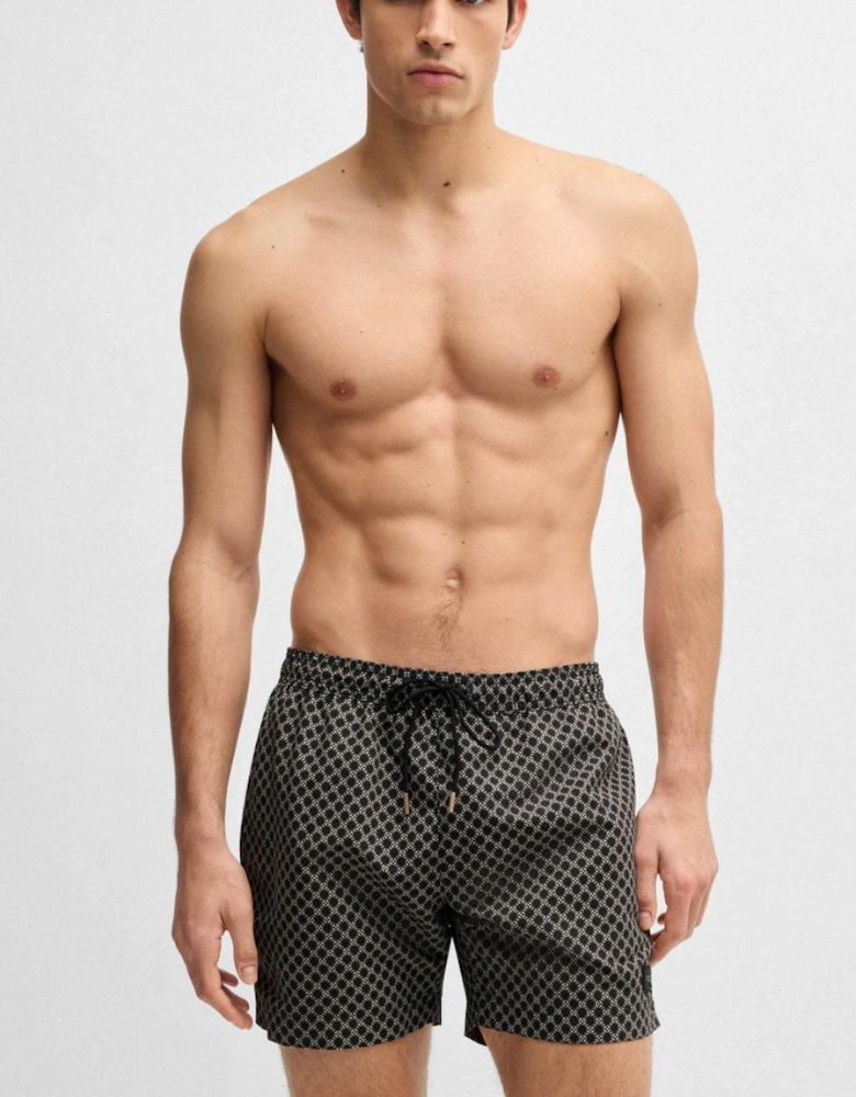 BOSS Orange Vibe Mens Logo-Label Swim Shorts with Seasonal Pattern