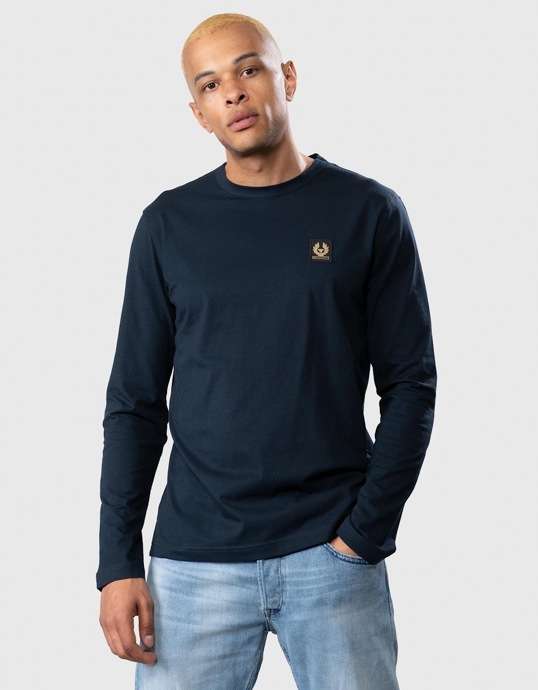 Belstaff Men's Navy Long Sleeved Logo Patch T-Shirt - Dark Ink - Size: 42