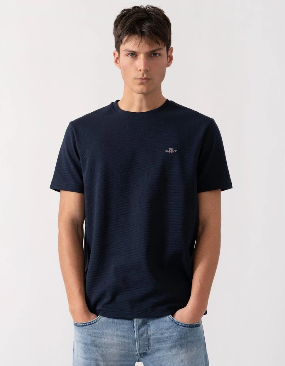 Men's GANT Mens Texture Short Sleeve T-Shirt - Navy - Size: 38/Regular