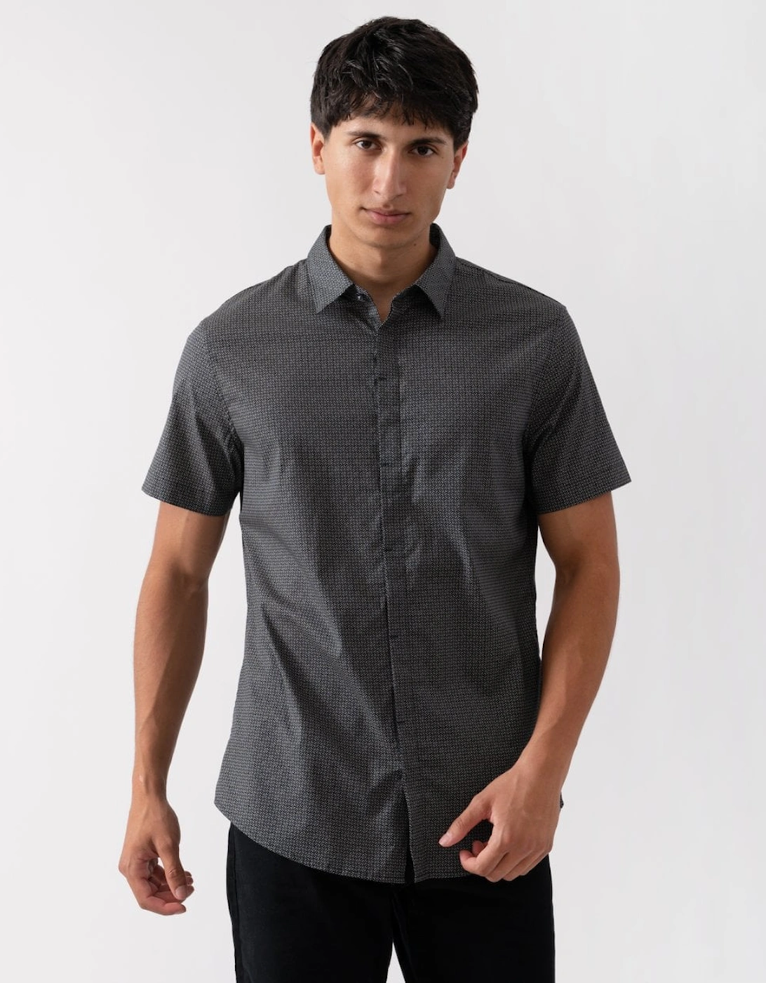 Armani Exchange Men's Black Short Sleeve Aop Logo Pattern Shirt - : 38/Regular M