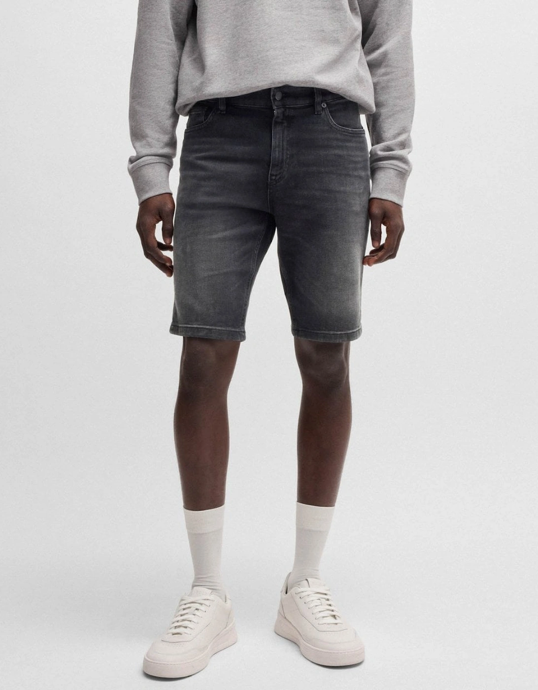 BOSS Orange Delaware Mens Slim-Fit Shorts in Black Comfort-Stretch Denim, 5 of 4