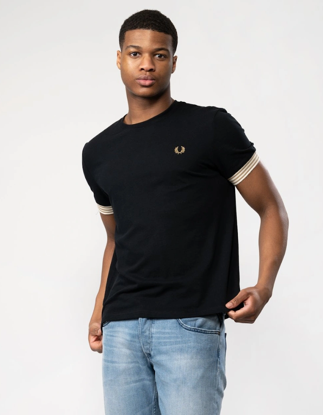 Mens Striped Cuff T-Shirt - Black 102, 5 of 4