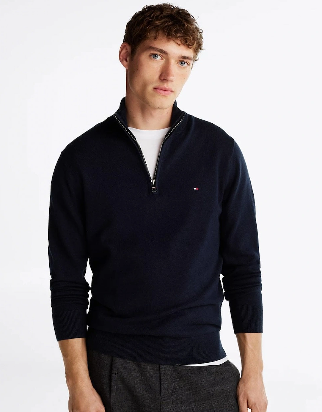 Organic Cotton Cashmere Mens Zip-Mock Sweater - Desert Sky, 5 of 4