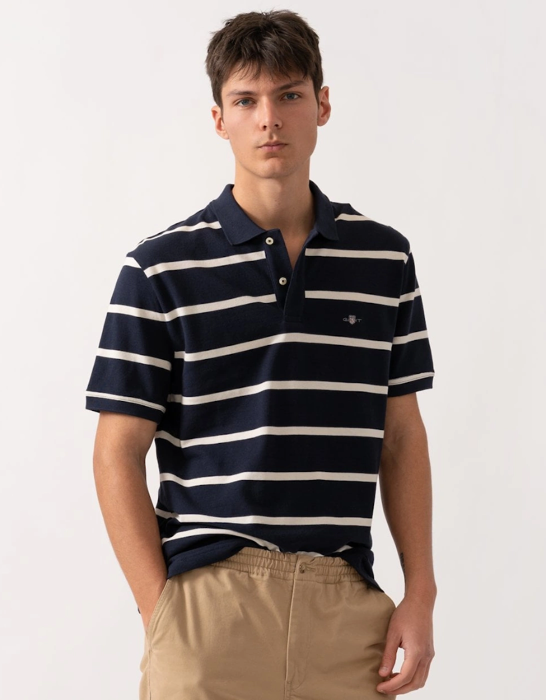Gant Men's Navy Striped Polo - : 40/Regular L