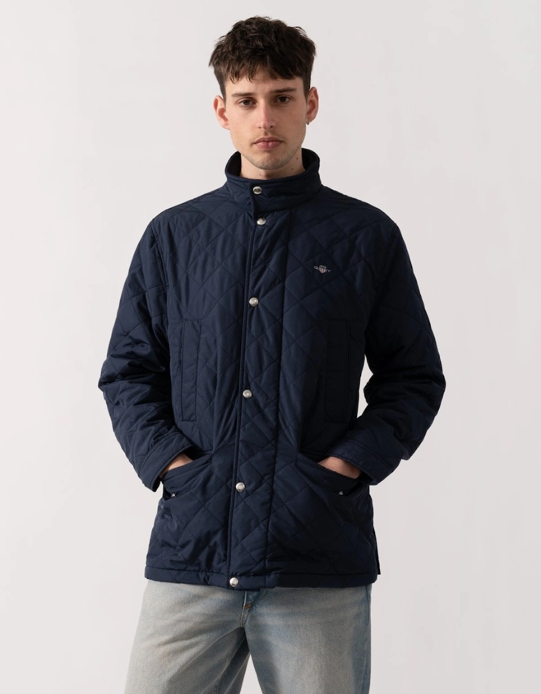 Gant Men's Navy Quilted Windcheater Mid Jacket - 433 Evening Blue - Size: 38/Regular