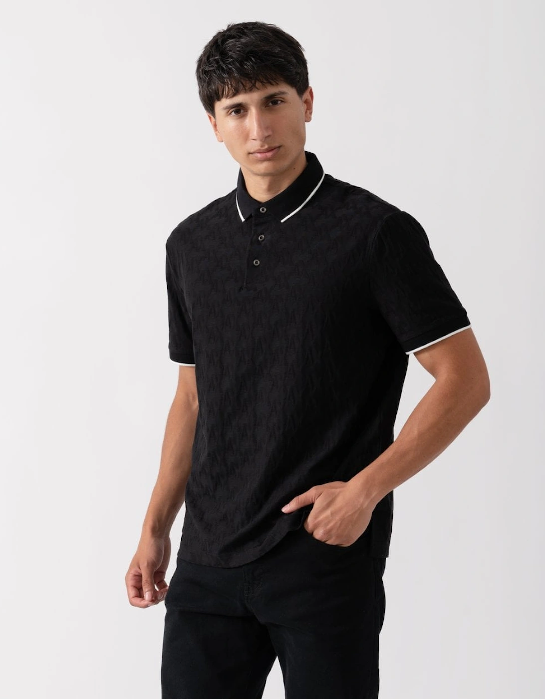 Mens Contrast Tipped Logo Pattern Polo Shirt, 5 of 4