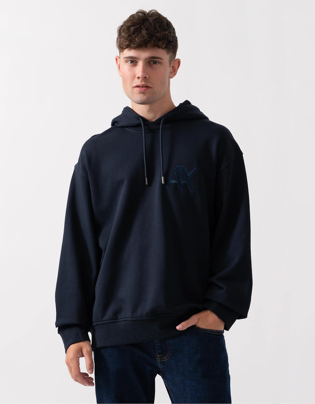 Armani Exchange Men's Navy Pullover Monogram Logo Hoodie - : 38/Regular M