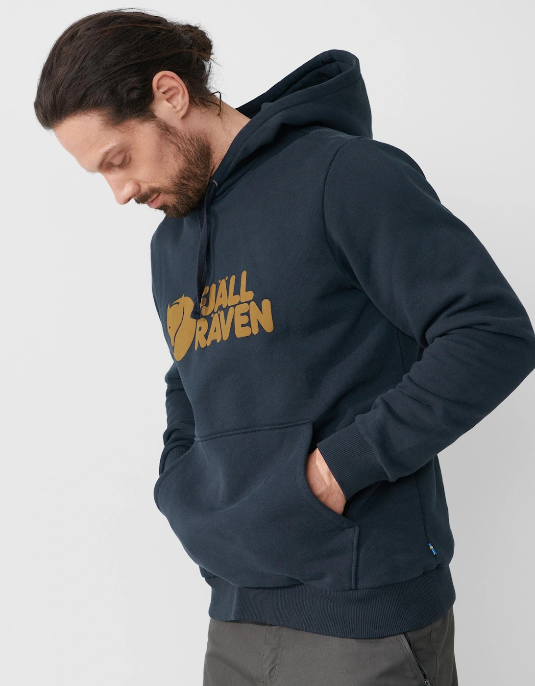 Men's Fjallraven Logo Mens Hoodie - Dark Navy 555 - Size: 40