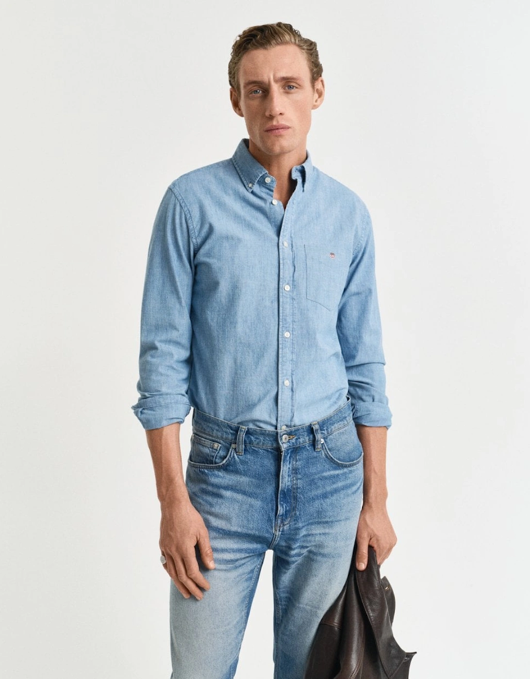 Gant Men's Blue Regular Fit Chambray Shirt - : 44/Regular Xxl