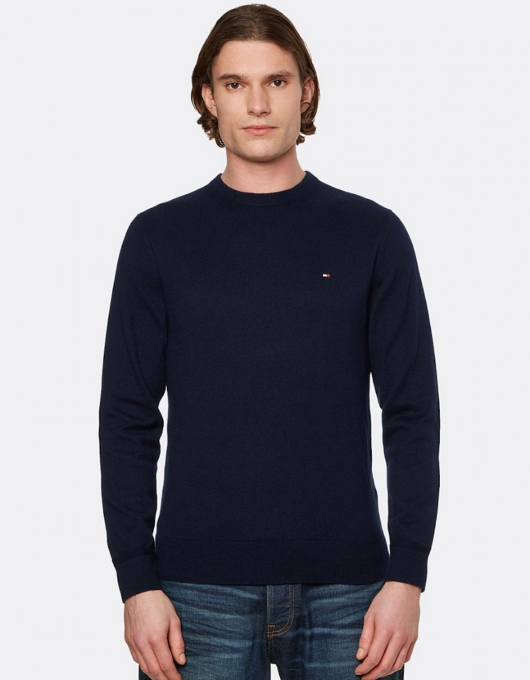 Men's Tommy Hilfiger Organic Cotton Cashmere Mens Crew Sweater - Desert Sky - Blue/Black - Size: 38