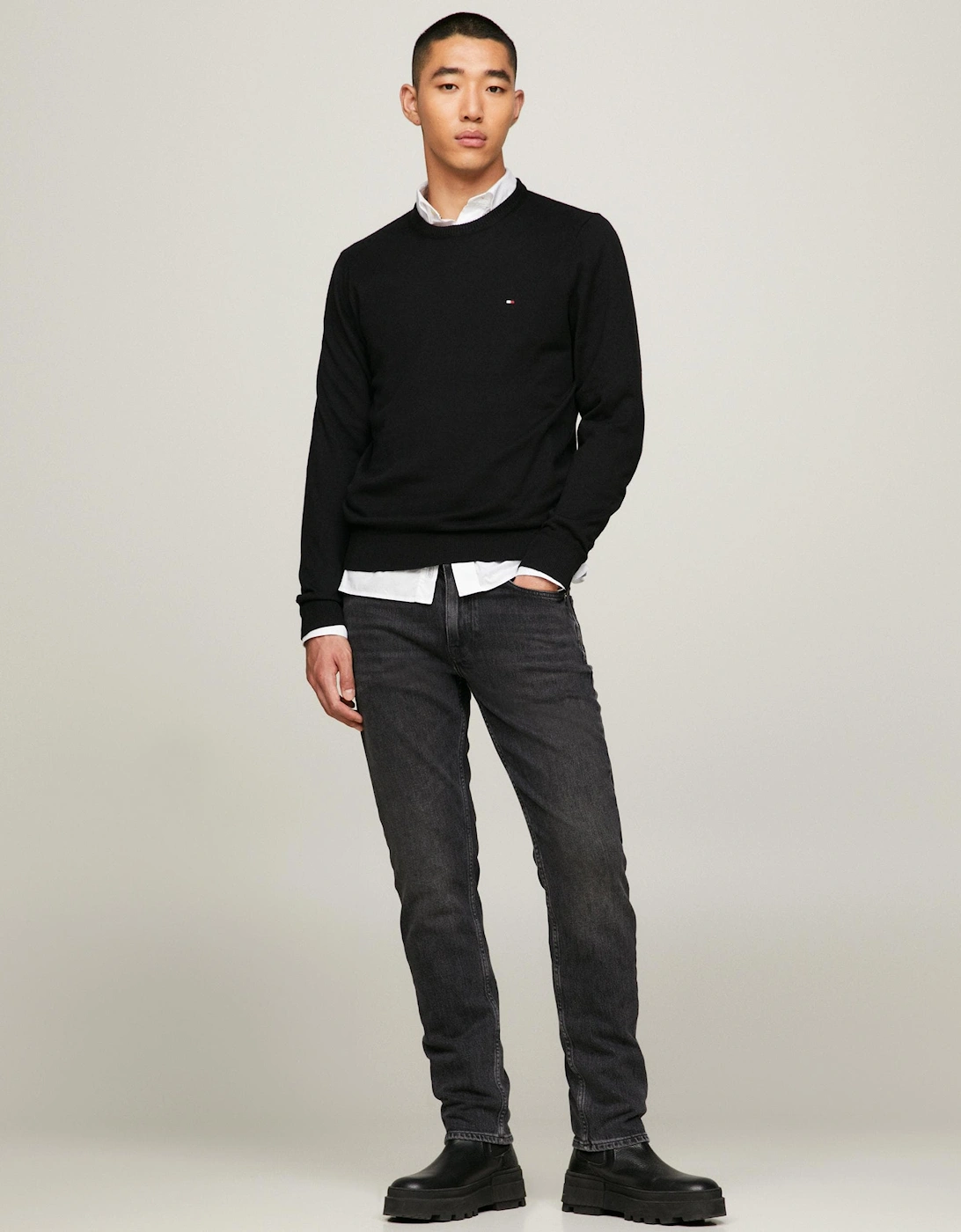 Men's Tommy Hilfiger Organic Cotton Cashmere Mens Crew Sweater - Black - Size: 40