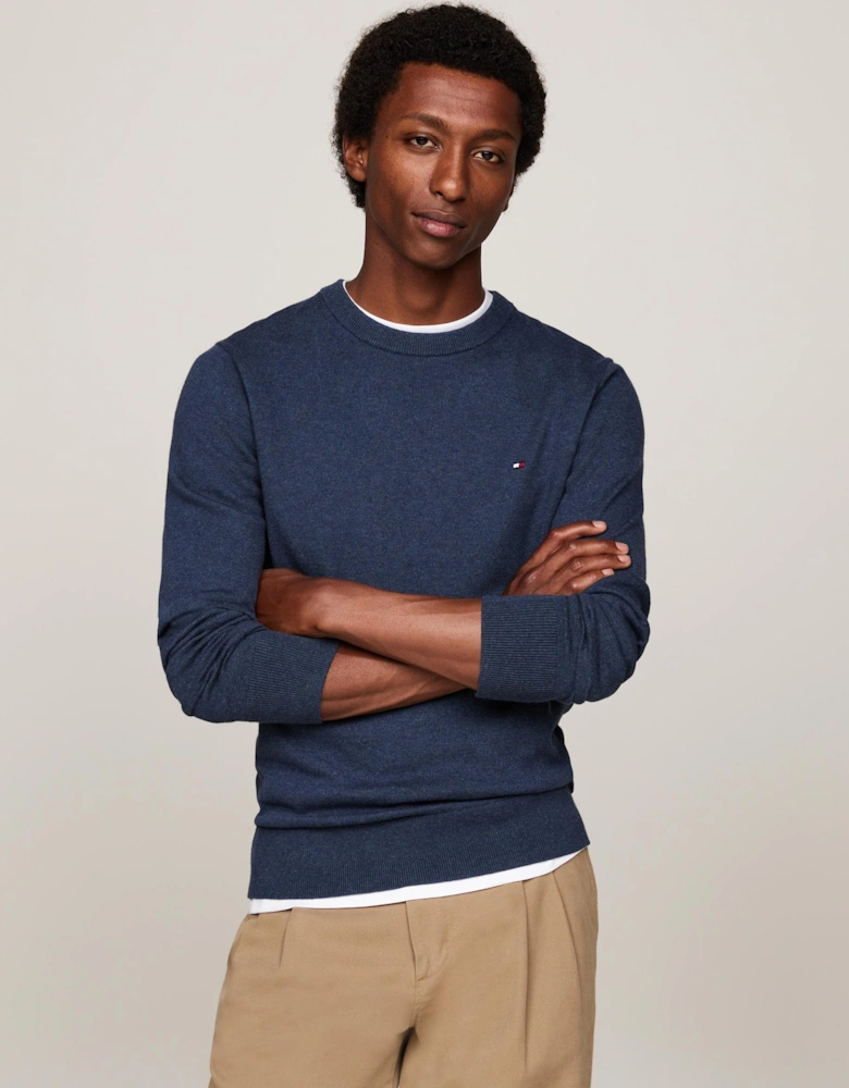 Organic Cotton Cashmere Mens Crew Sweater - Aegean Sea Heather