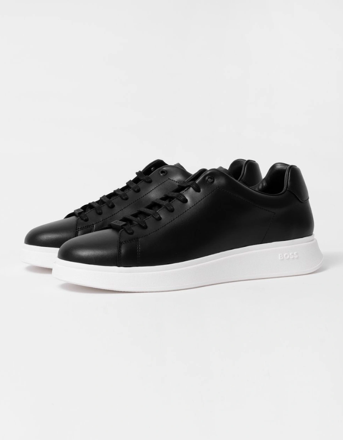 Men's BOSS Orange Bulton Runn Mens Polished Leather Trainers With Rubber Outsole NOS - Black 001 - Size: 8