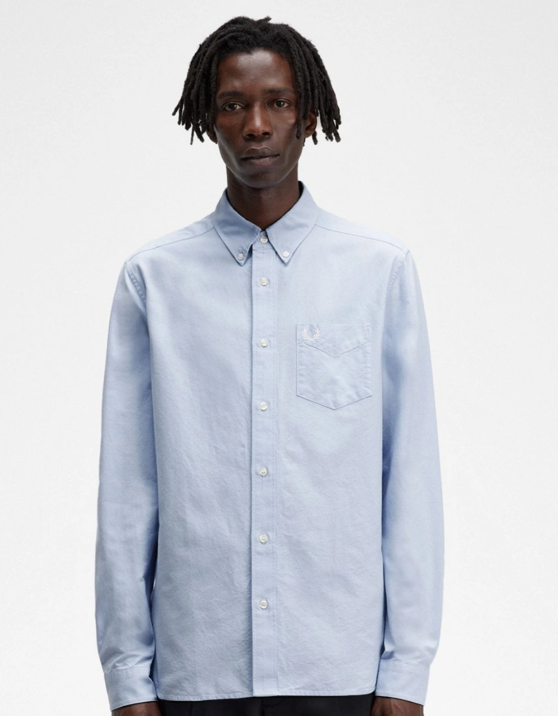 Men's Fred Perry Mens Long Sleeve Oxford Shirt - Light Smoke 146 - Blue - Size: 40/Regular