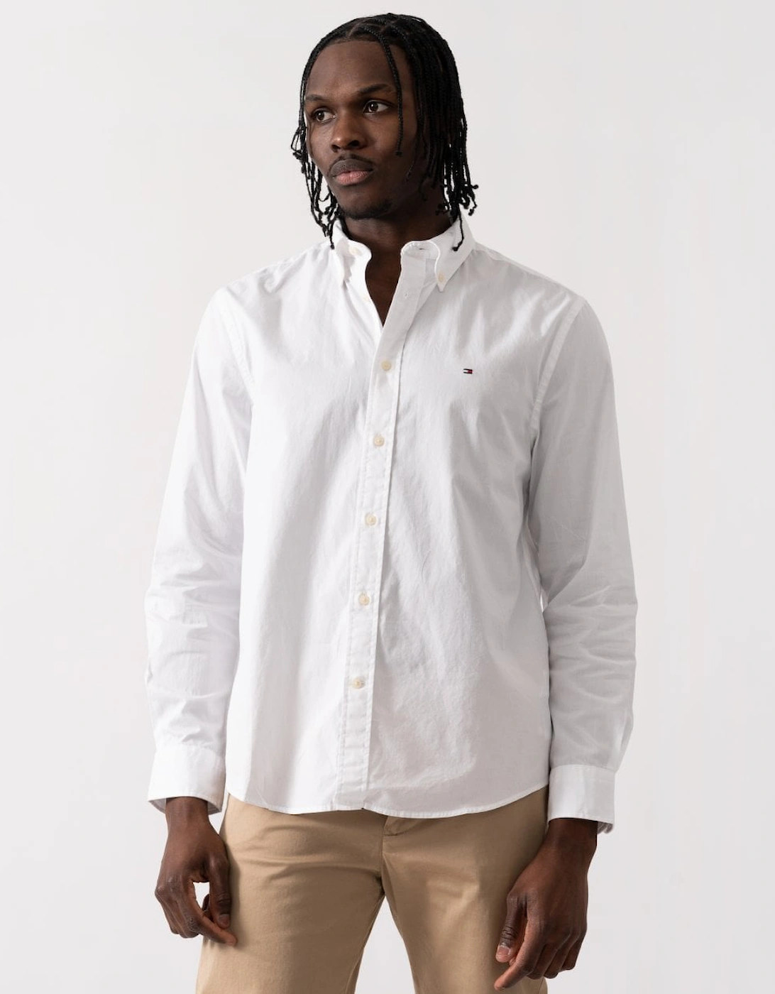 Men's Tommy Hilfiger Core Flex Poplin Mens Long Sleeve Shirt - White - Size: 42/Regular