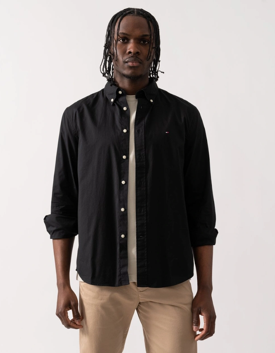 Men's Tommy Hilfiger Core Flex Poplin Mens Long Sleeve Shirt - Black - Size: 42/Regular