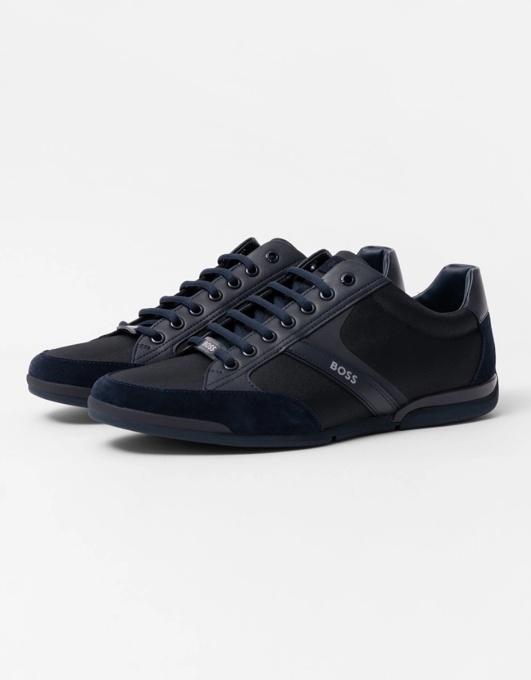 Hugo Boss Men's Navy Boss Orange Saturn Low Profile Mixed Material Trainers With Suede And Faux Leather Nos - Dark Blue 401 - Size: 13