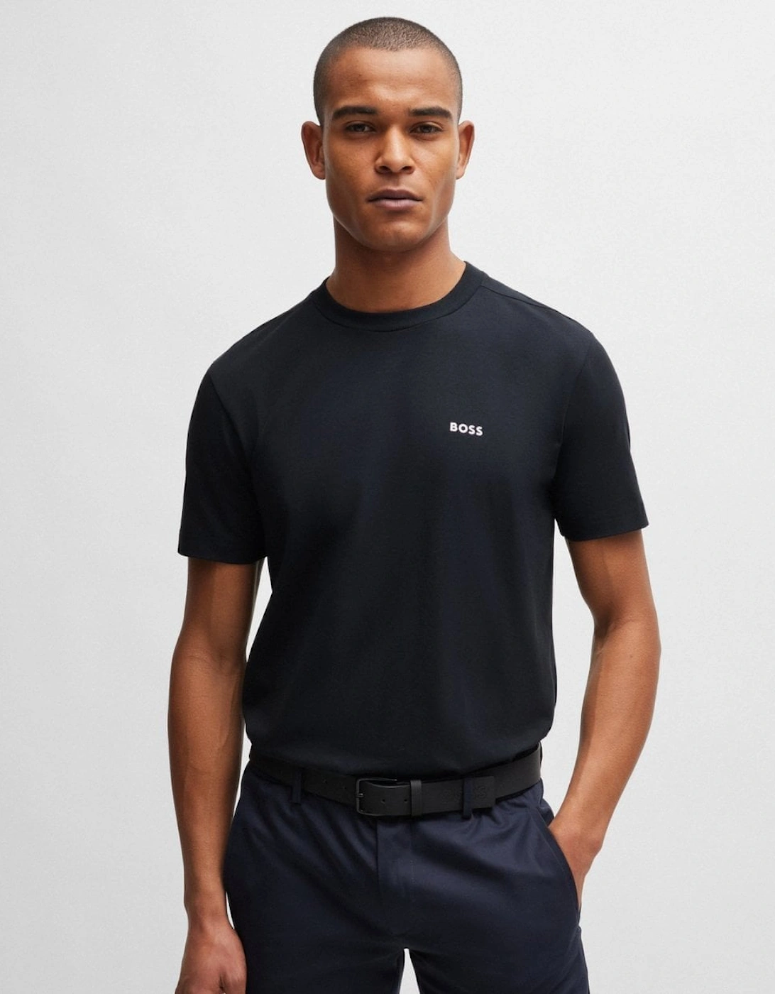 Hugo Boss Men's Navy Boss Green Tee Stretch Cotton T-Shirt With Contrast Logo Nos - Dark Blue 402 - Size: 38