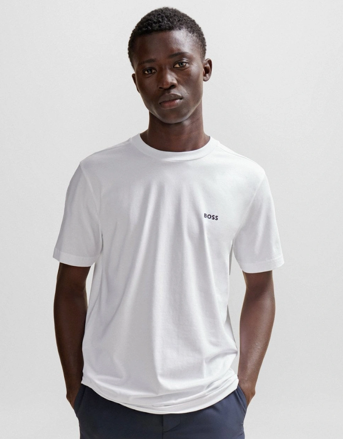 Hugo Boss Men's White Boss Green Tee Stretch Cotton T-Shirt With Contrast Logo Nos - 100 - Size: 38