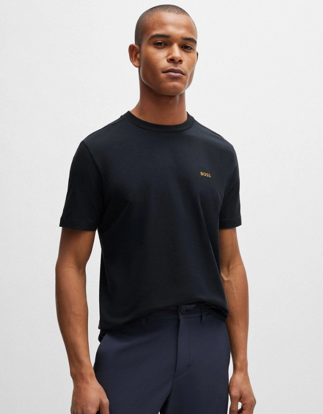 Hugo Boss Men's Navy Boss Green Tee Stretch Cotton T-Shirt With Contrast Logo Nos - Dark Blue 401 - Size: 38