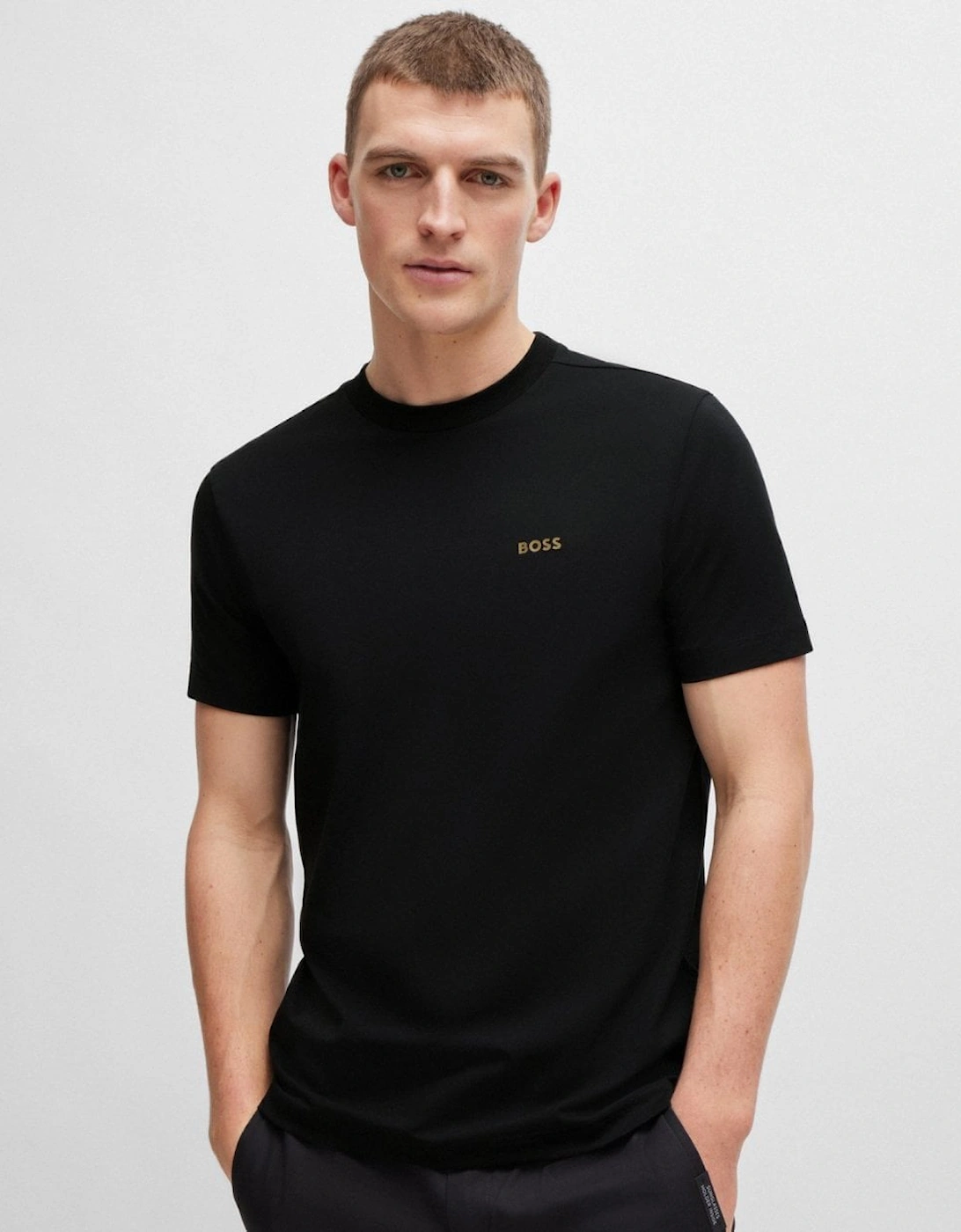 Hugo Boss Men's Black Boss Green Tee Stretch Cotton T-Shirt With Contrast Logo Nos - 002 - Size: 40