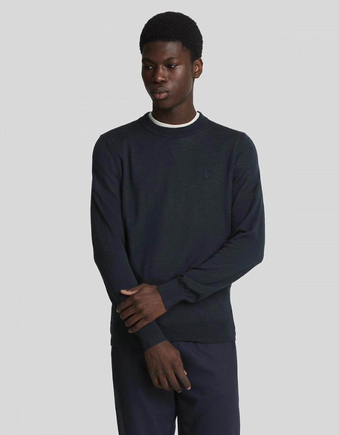 Lyle And Scott Men's Navy Lyle & Scott Tonal Eagle Merino Crew Neck Jumper - : 40/Regular L