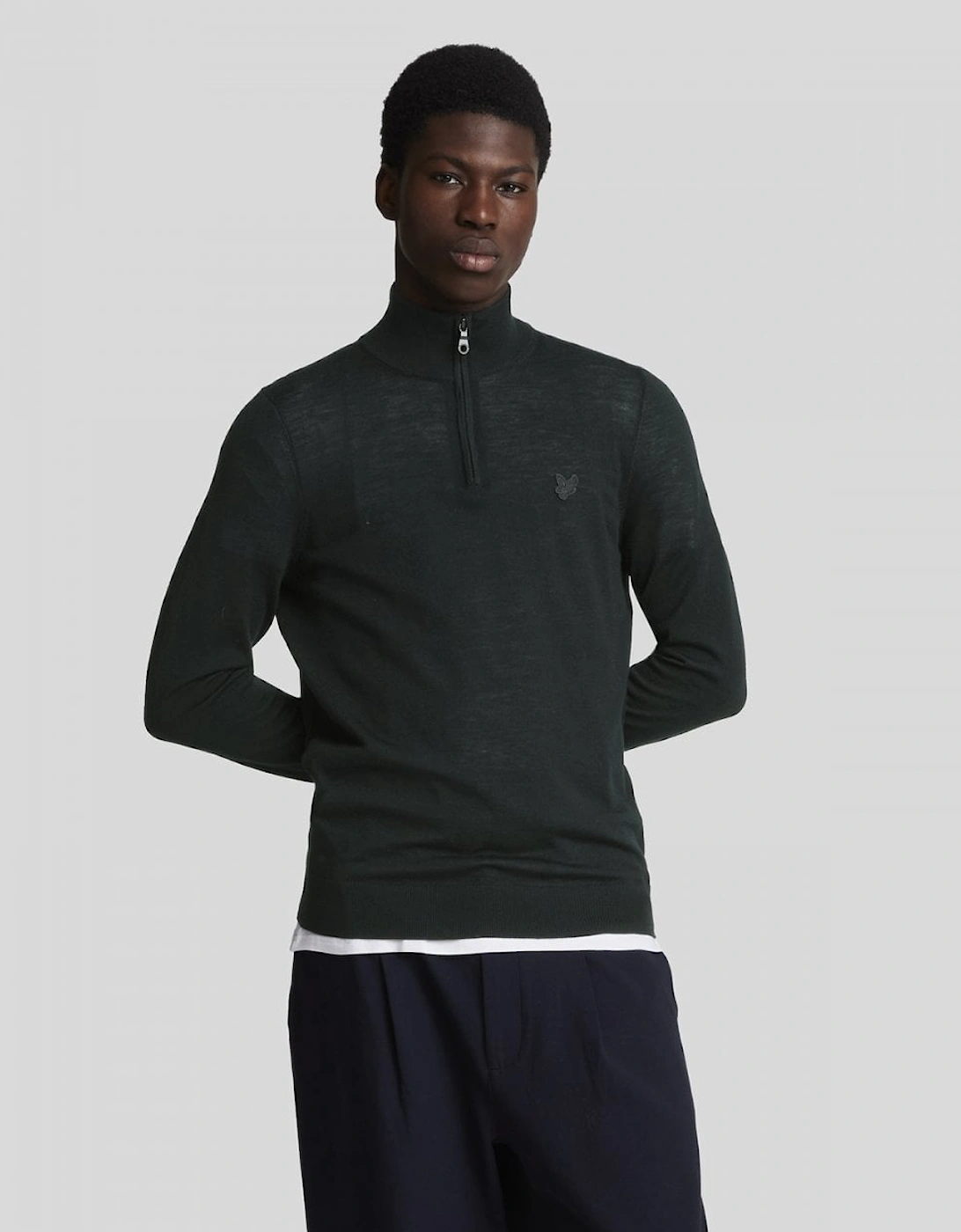 Men's Lyle & Scott Tonal Eagle Merino Mens Quarter-Zip Jumper - Z865 Jet Black - Size: 38