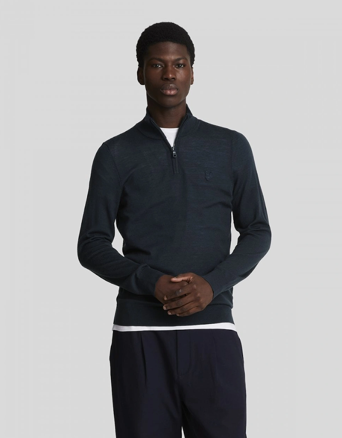 Men's Lyle & Scott Tonal Eagle Merino Mens Quarter-Zip Jumper - Z271 Dark Navy - Size: 40