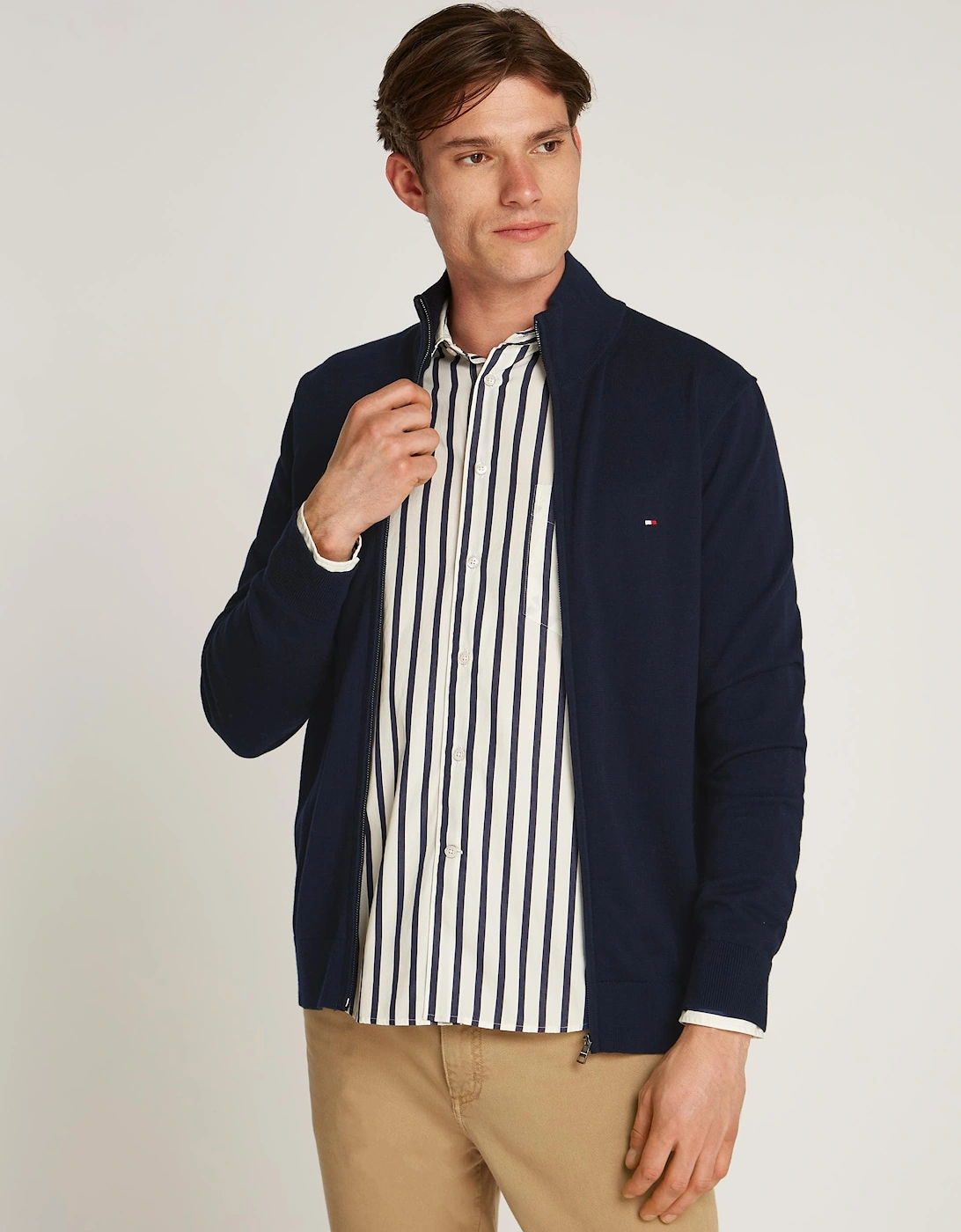 Men's Tommy Hilfiger Essential Cotton Zip Through Sweatshirt - Blue/Black - Size: 38