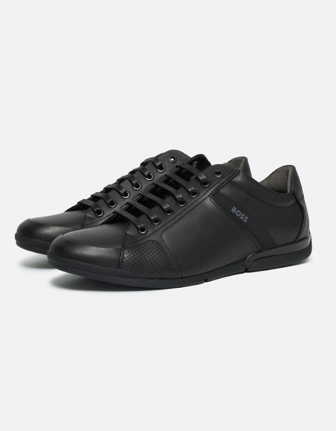 Men's BOSS Orange Saturn Mens Low Profile Leather Trainers With Odour-Control Lining NOS - Black 001 - Size: 8