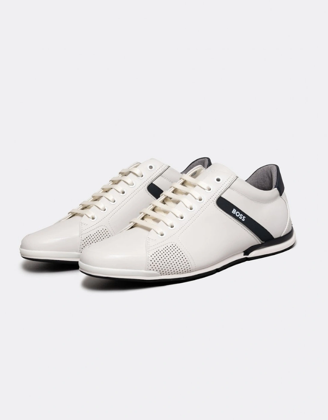 Hugo Boss Men's White Boss Orange Saturn Low Profile Leather Trainers With Odour-Control Lining Nos - 100  11