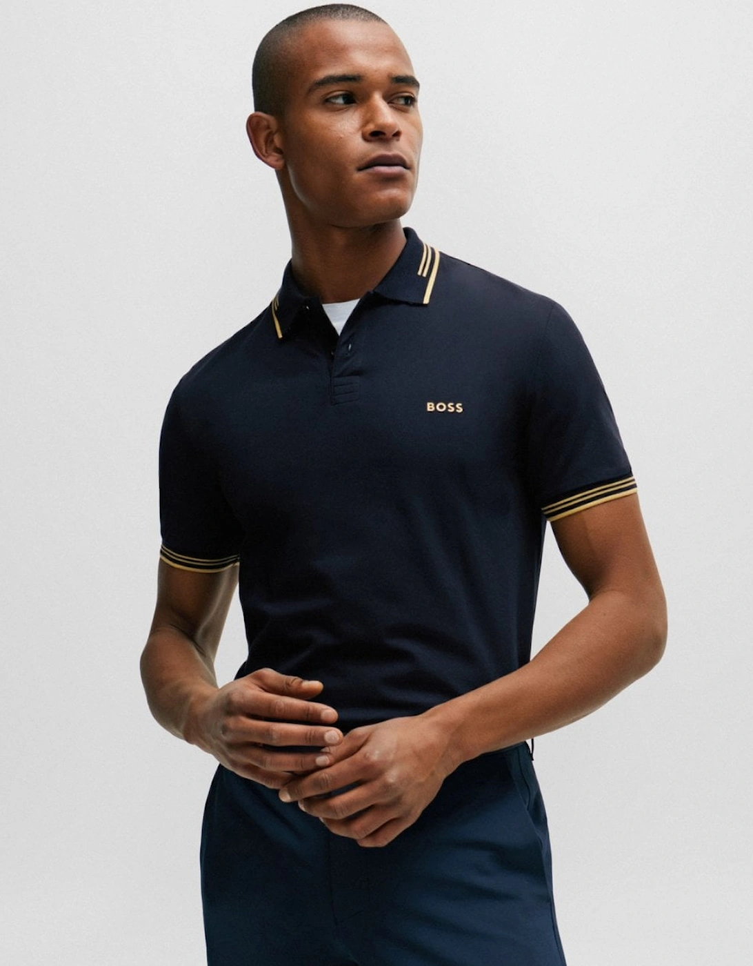 Hugo Boss Men's Navy Boss Green Paul Short Sleeve Polo Shirt With Contrast Tipping Nos - Dark Blue 401 - Size: 42