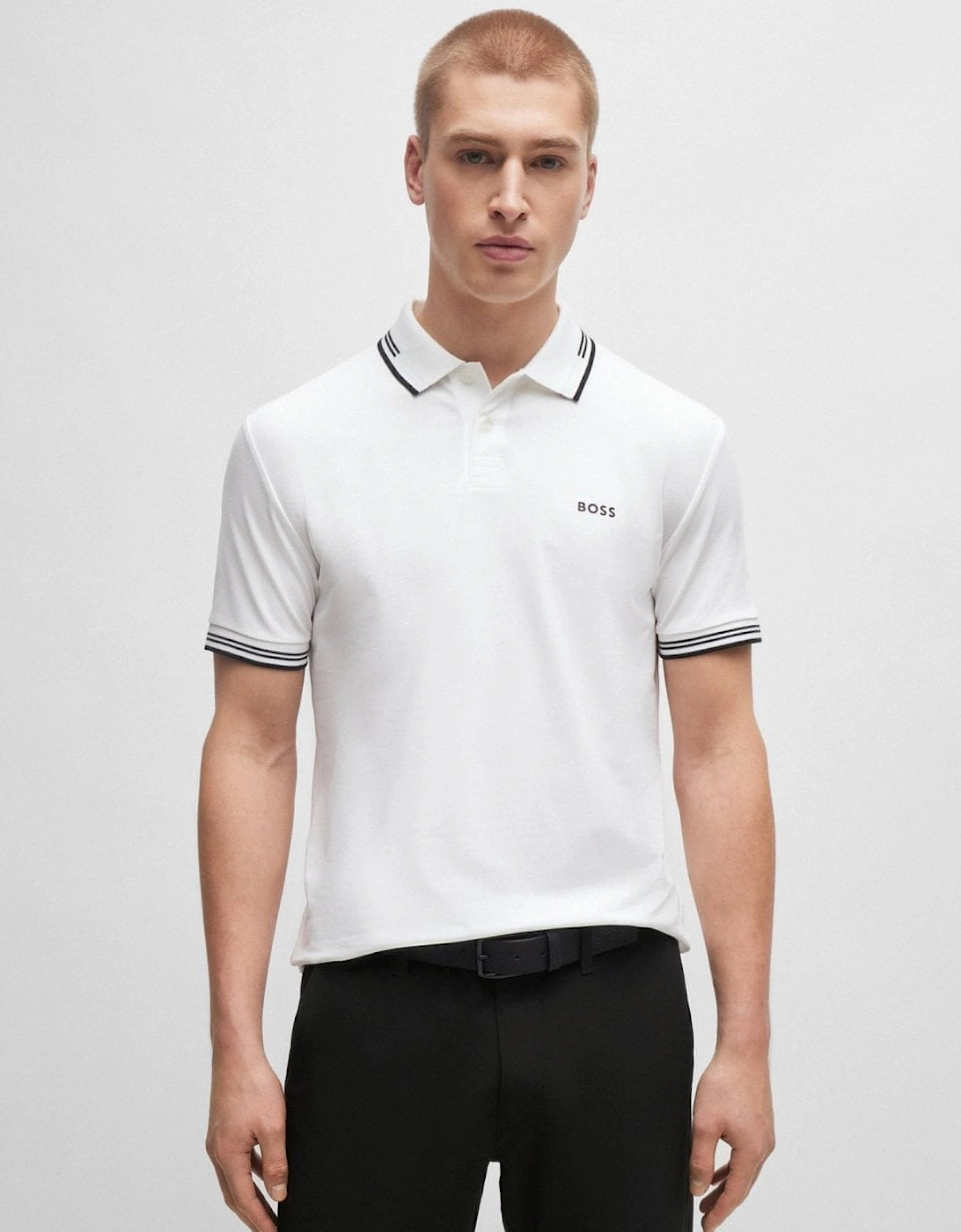 Hugo Boss Men's Boss Green Paul Mens Short Sleeve Polo Shirt With Contrast Tipping Nos - White 100 - Size, 46