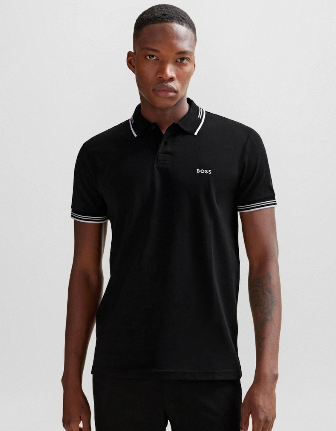 Hugo Boss Men's Black Boss Green Paul Short Sleeve Polo Shirt With Contrast Tipping Nos - 001 - Size: 38