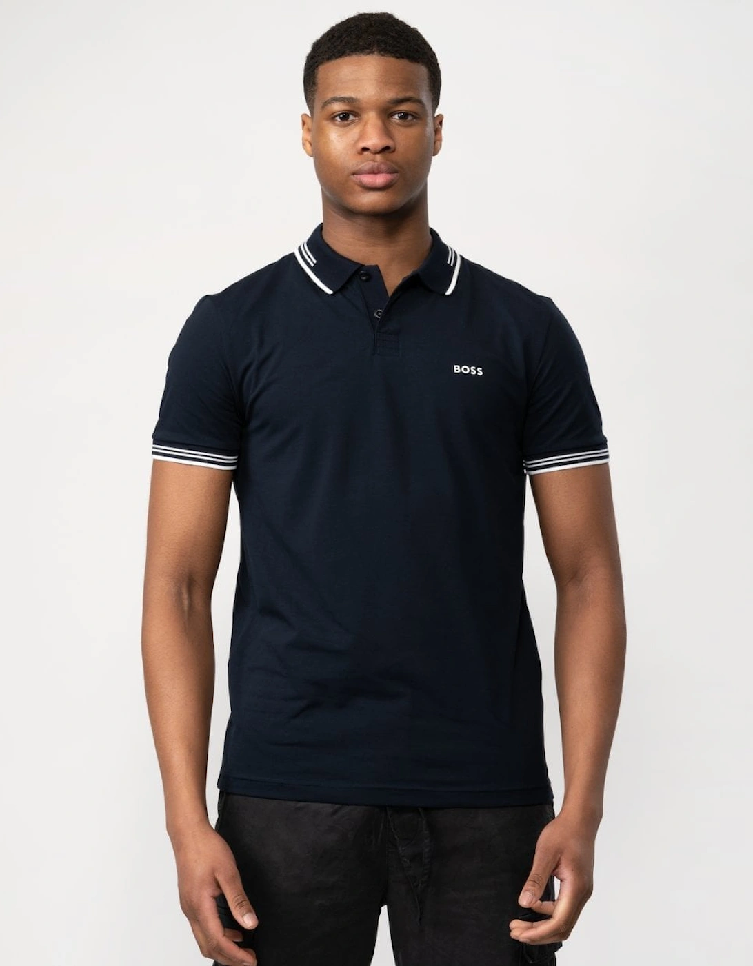 Hugo Boss Men's Navy Boss Green Paul Short Sleeve Polo Shirt With Contrast Tipping Nos - Dark Blue 402 - Size 40