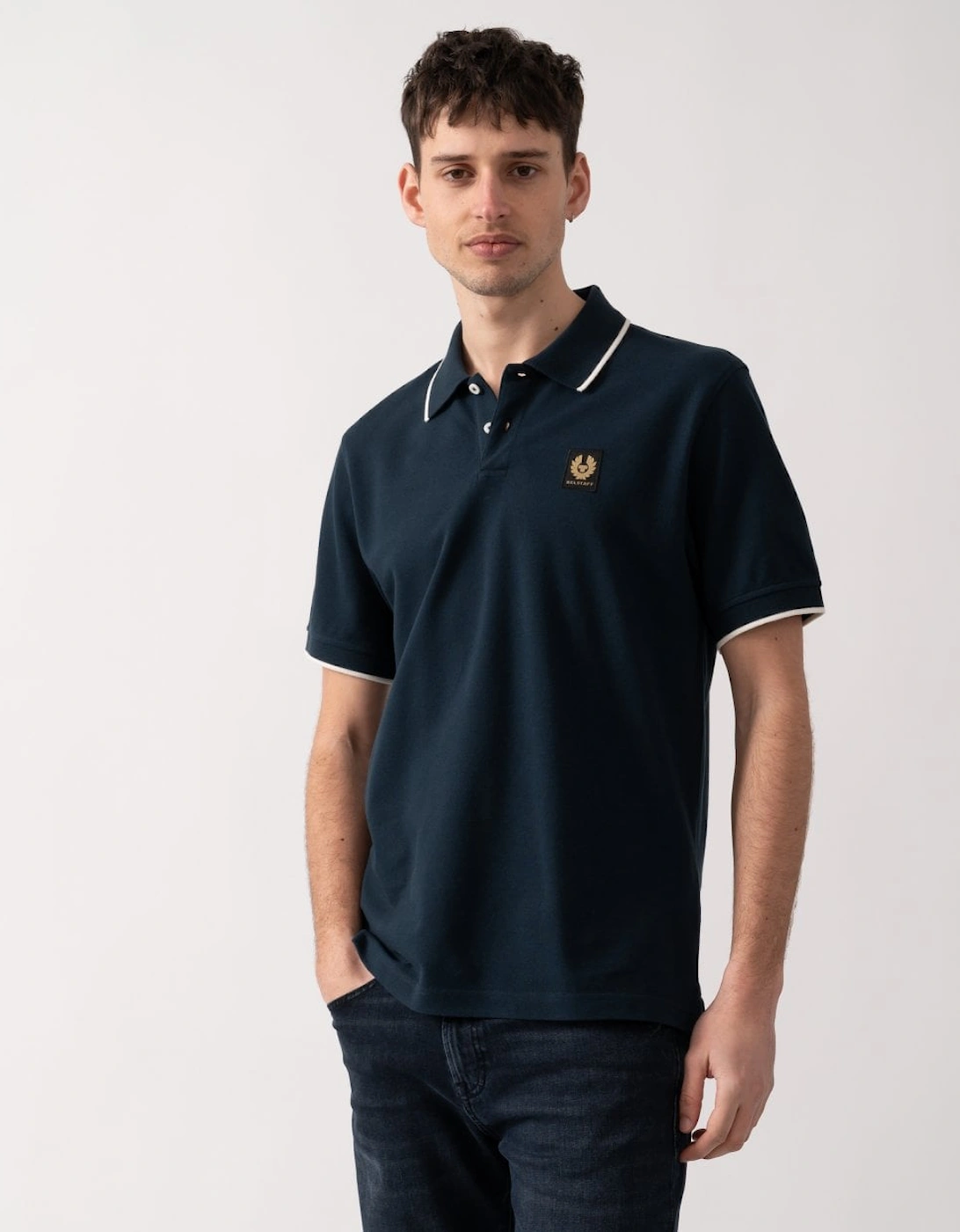 Men's Belstaff Mens Tipped Polo - Dark Ink - Navy - Size: 40