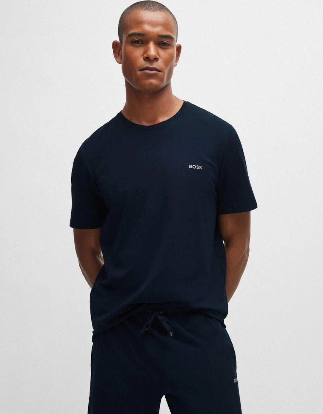 Hugo Boss Men's Boss Orange Mix & Match Mens Stretch-Cotton Regular Fit T-Shirt With Logo Detail Nos - Dark Blue 403 - Navy - Size, 38