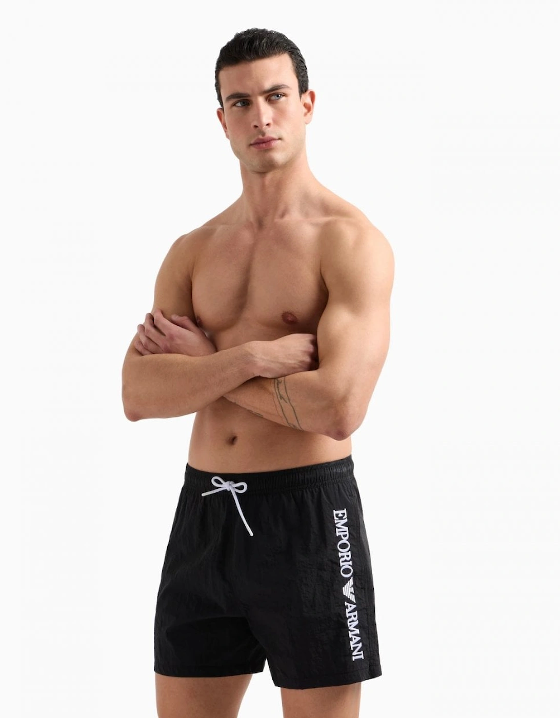 Mens Swim Shorts with Vertical Logo Embroidery, 3 of 2